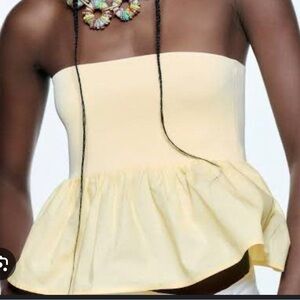 Rib Kint Strapless Peplum Blouse